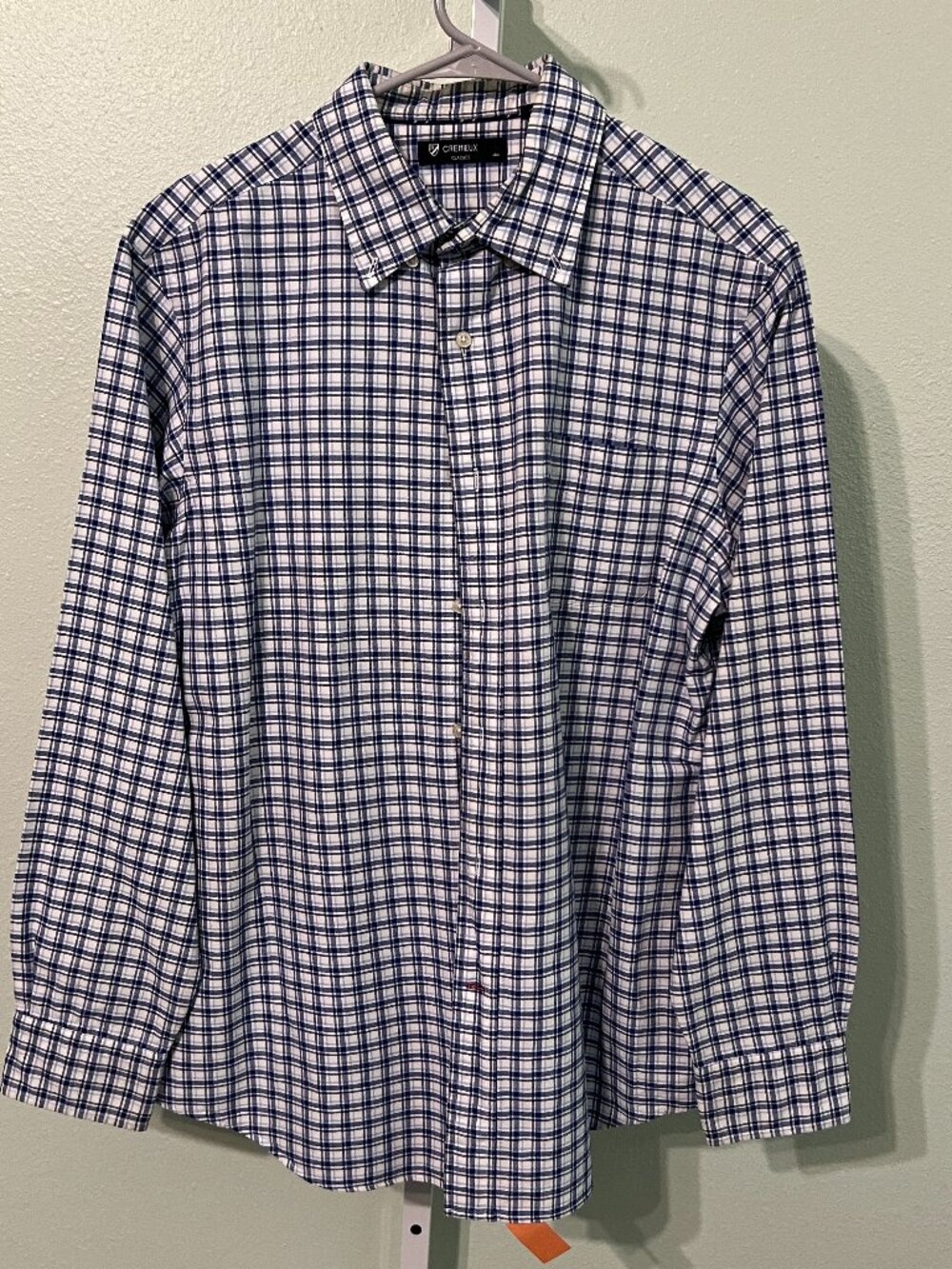 Cremieux Classics 100% Cotton Blue & White Plaid Long-Sleeve Button-Up SZ Lrg